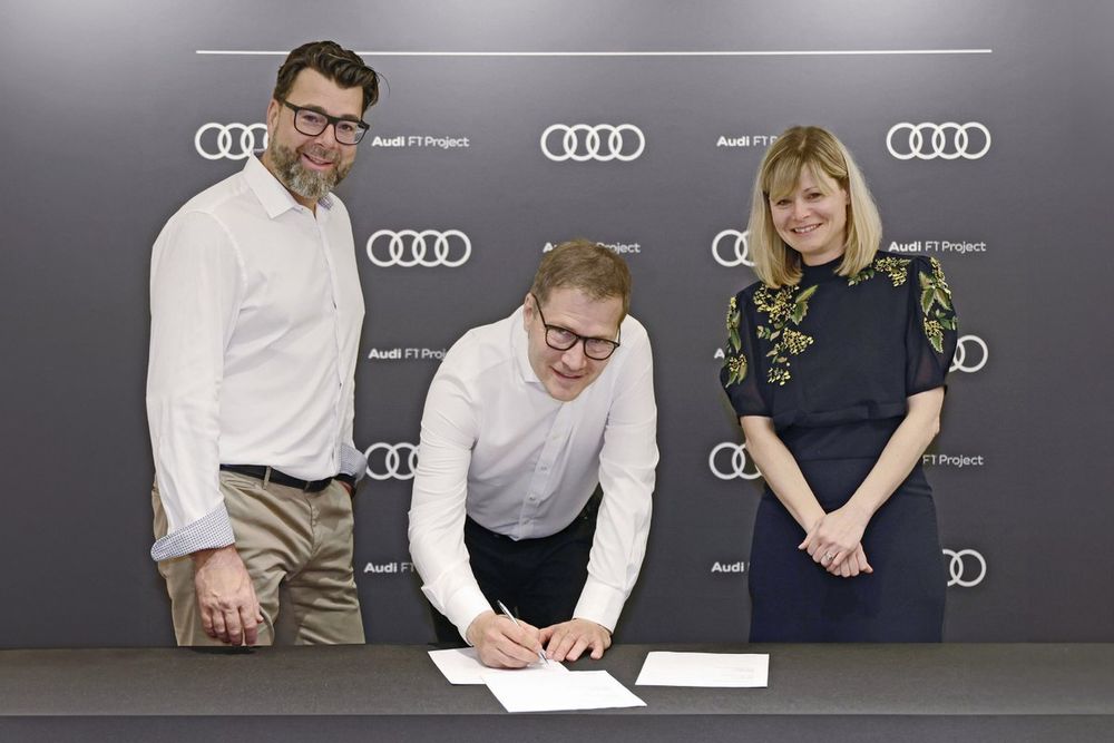 Oliver Hoffmann, Audi AG Formula 1 General Representative, Andreas Seidl, CEO Audi F1 team, and Nicola Buck, BP SVP marketing