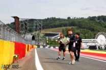 Victor Martins lays flowers at the site of Anthoine Hubert's fatal crash, Spa-Francorchamps, 2024