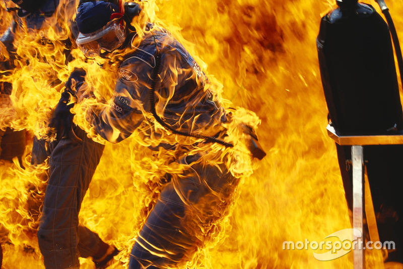 Fire during Jos Verstappen's pitstop at the 1994 German GP