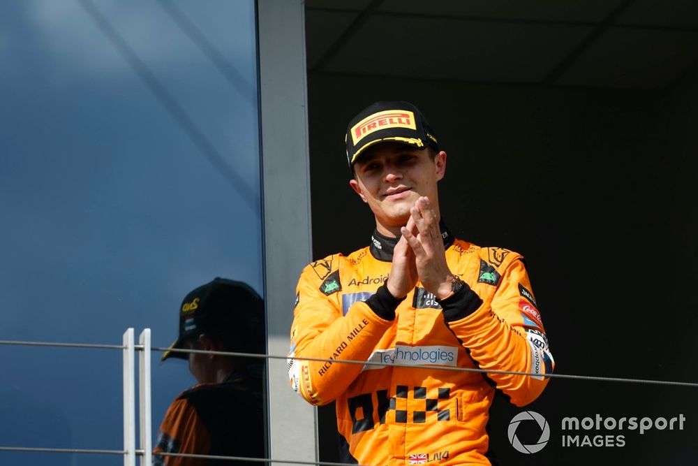 Lando Norris, McLaren F1 Team, 2nd position, arrives on the podium