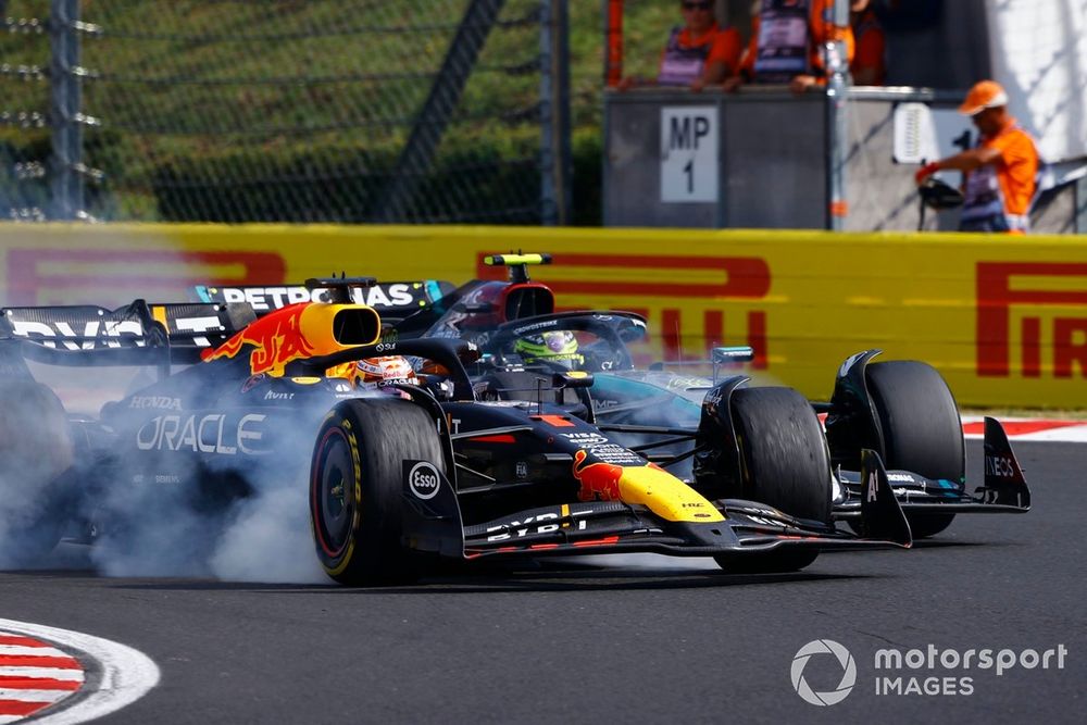 Max Verstappen, Red Bull Racing RB20, Lewis Hamilton, Mercedes F1 W15, collide