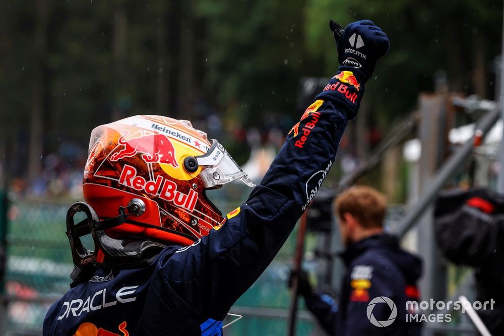 Max Verstappen, Red Bull Racing, celebrates after securing Pole