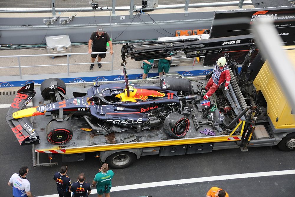 Red Bull Racing RB20 of Sergio Perez after his crash