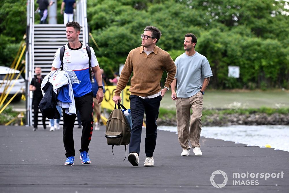 Daniel Ricciardo, Visa Cash App RB F1 Team, arrives at the track with his manager Blake Friend and Performance Coach Pyry Salmela