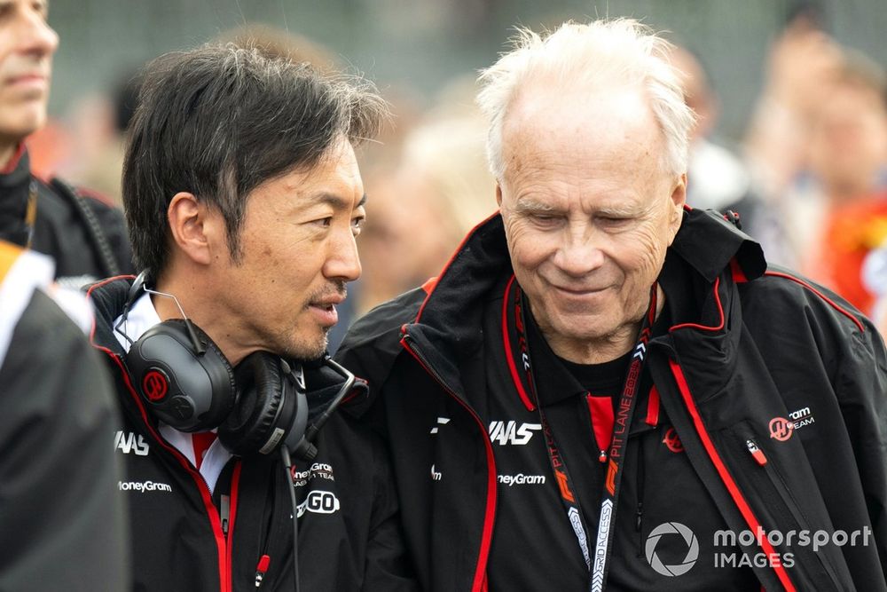 Ayao Komatsu, Team Principal, Haas F1 Team, Gene Haas, Owner and Founder, Haas F1 Team, on the grid