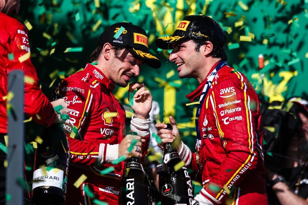 Podium: Charles Leclerc, Ferrari, Carlos Sainz, Ferrari