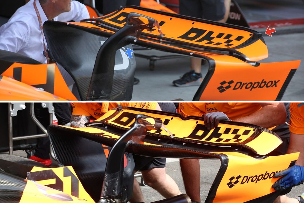 McLaren MCL38 rear wing comparison