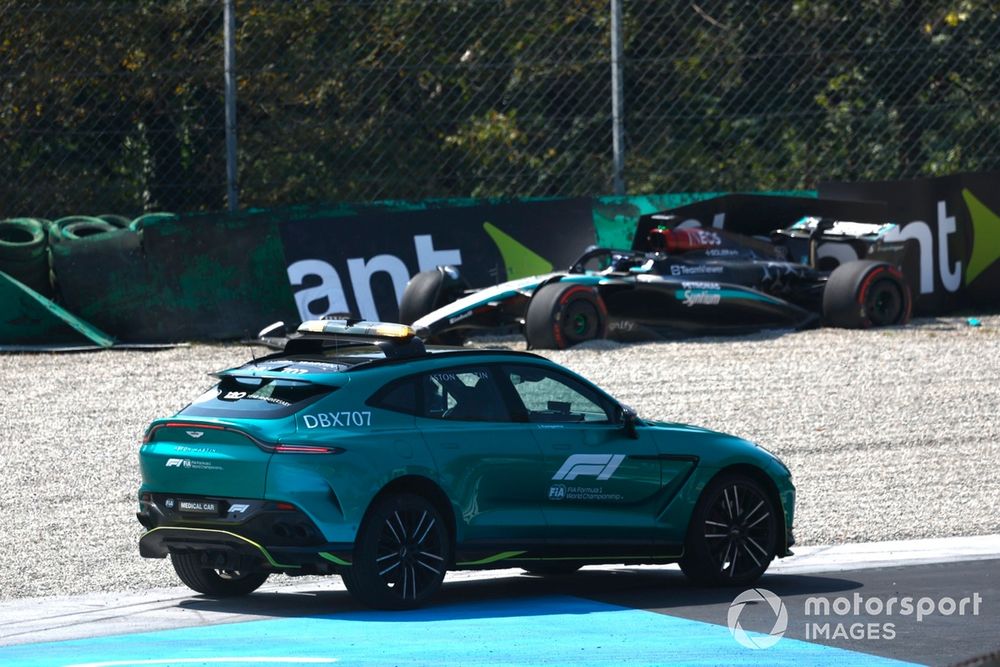 The medical car at the scene of a crash in FP1 for Andrea Kimi Antonelli, Mercedes F1 W15