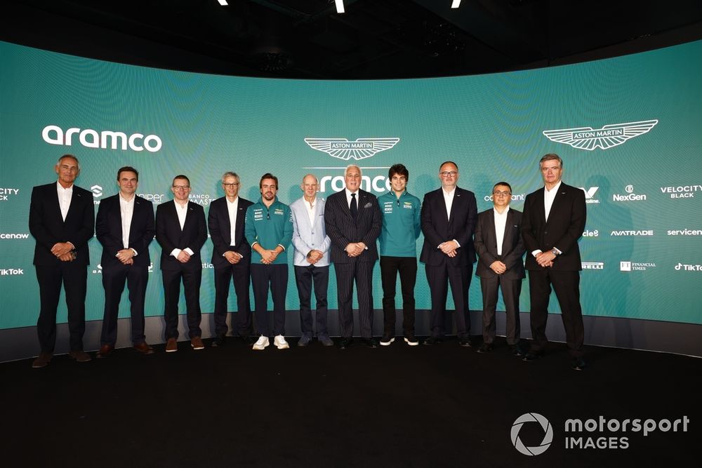 Aston Martin F1 team drivers and management at Newey's unveiling