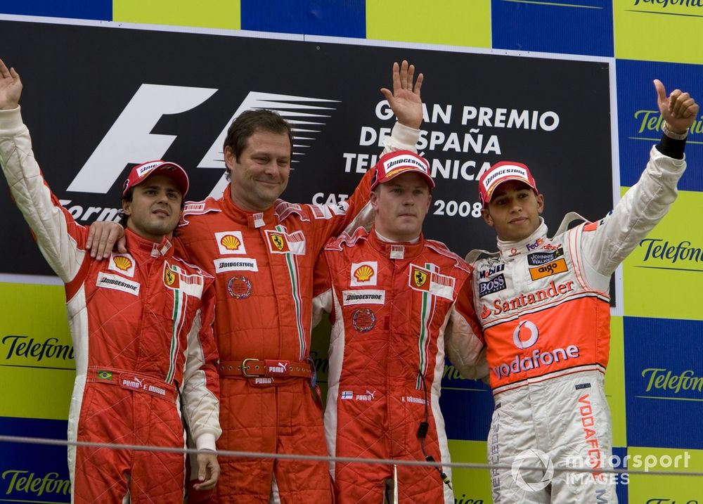 Hamilton beat Massa to his first world title in 2008, but defending world champion Raikkonen comfortably outscored Kovalainen to secure Ferrari the constructors' crown