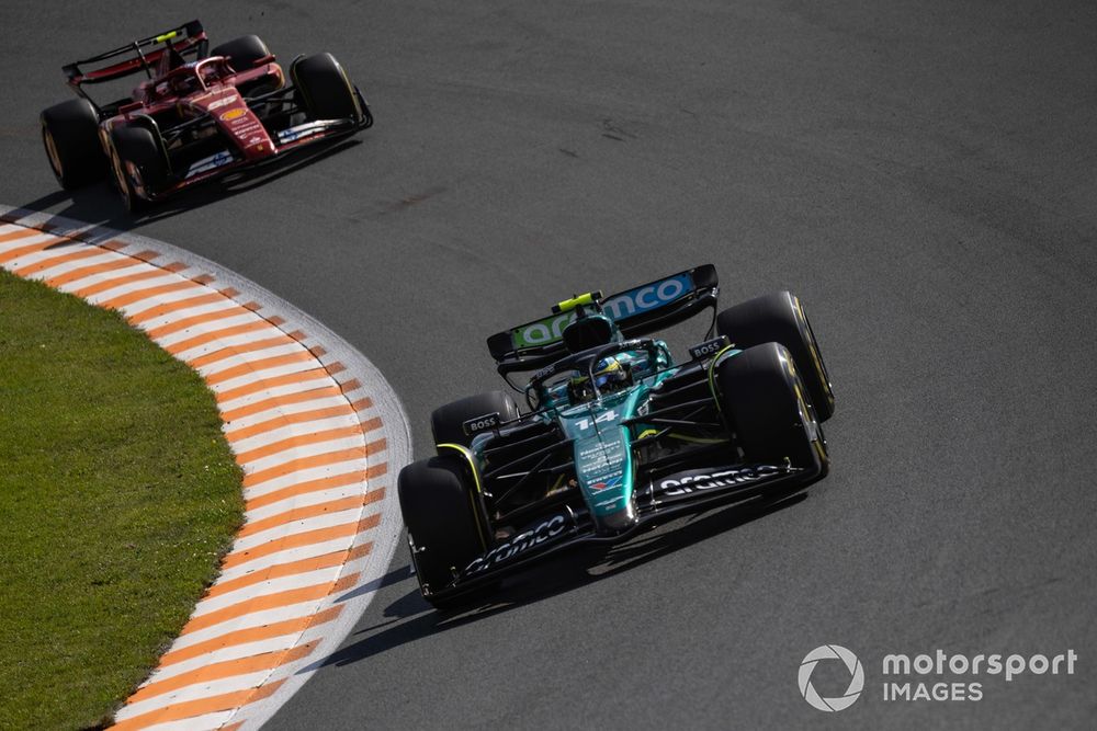 Fernando Alonso, Aston Martin AMR24, leads Carlos Sainz, Ferrari SF-24