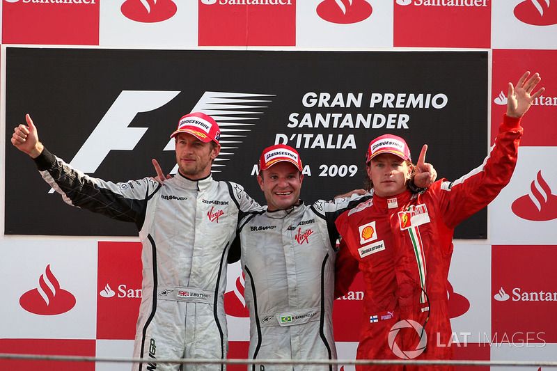 Rubens Barrichello celebrating winning the 2009 F1 Italian Grand Prix at Monza