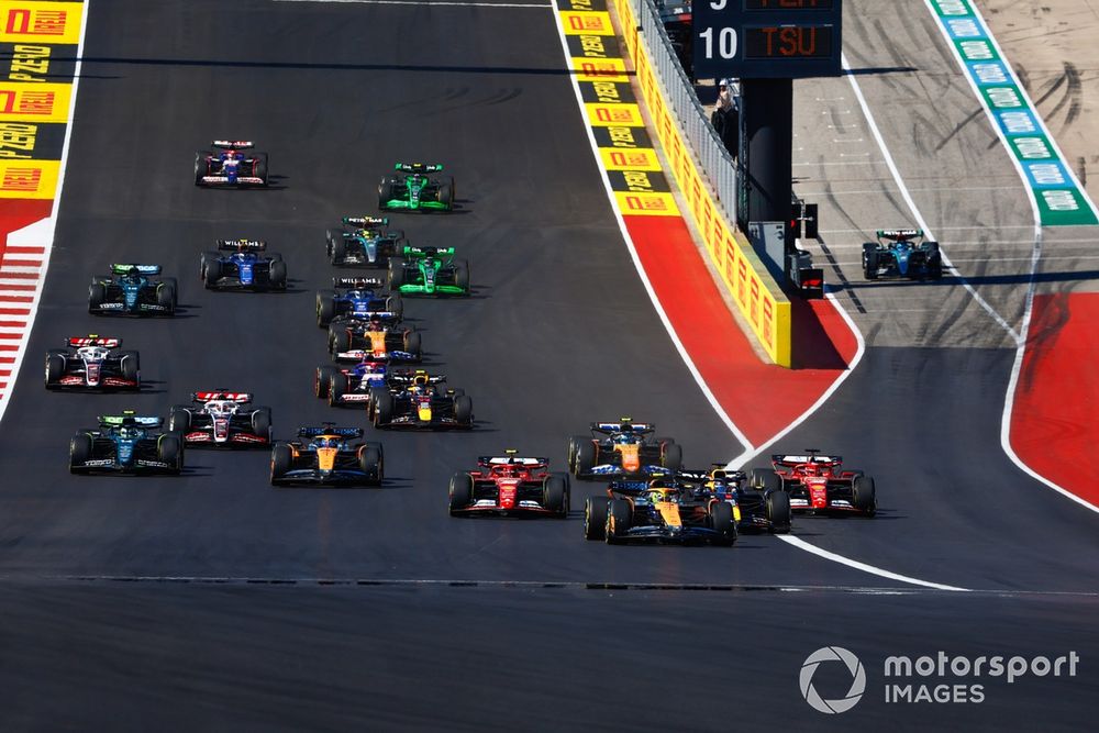 Lando Norris, McLaren MCL38, Max Verstappen, Red Bull Racing RB20, Charles Leclerc, Ferrari SF-24, Carlos Sainz, Ferrari SF-24, Oscar Piastri, McLaren MCL38, Pierre Gasly, Alpine A524, Fernando Alonso, Aston Martin AMR24, the rest of the field a