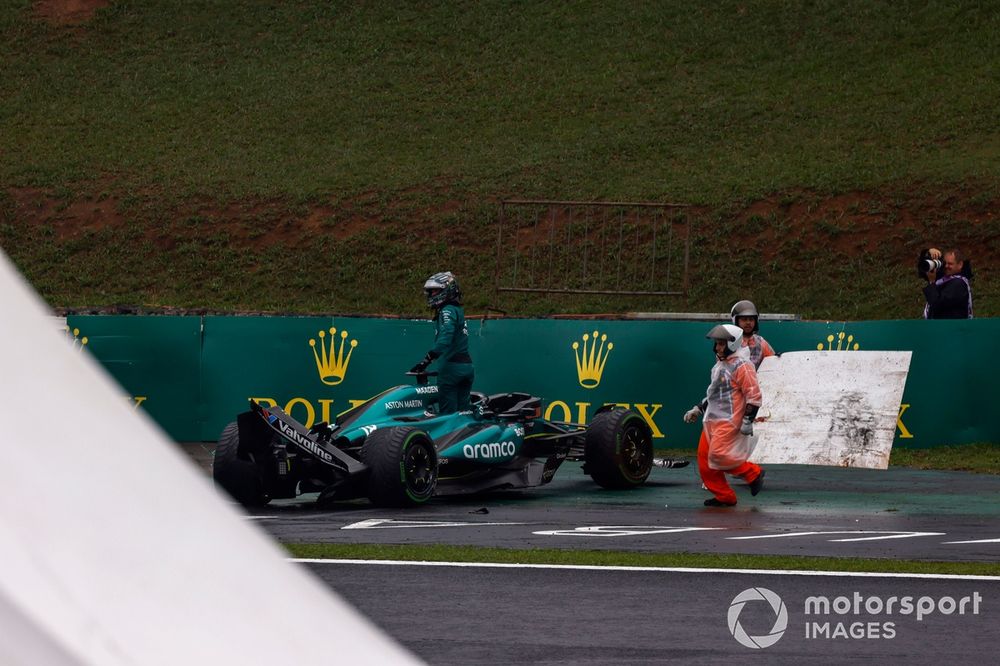 Lance Stroll, Aston Martin AMR24, after crashing out of Qualifying 