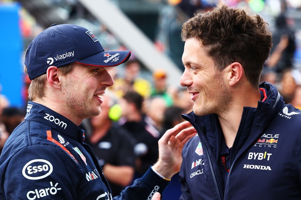 Race winner Max Verstappen, Red Bull Racing celebrates with Stephen Knowles, Senior Race Strategy Engineer Red Bull Racing in parc ferme