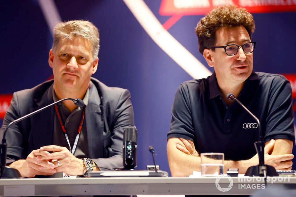 Audi CEO Gernot Döllner and Mattia Binotto, CEO and CTO, Stake F1 Team KICK Sauber speak at a press conference