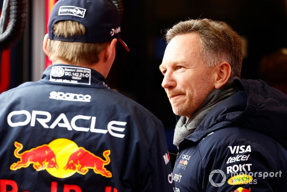 Max Verstappen, Red Bull Racing, speaks with Christian Horner, Team Principal, Red Bull Racing 