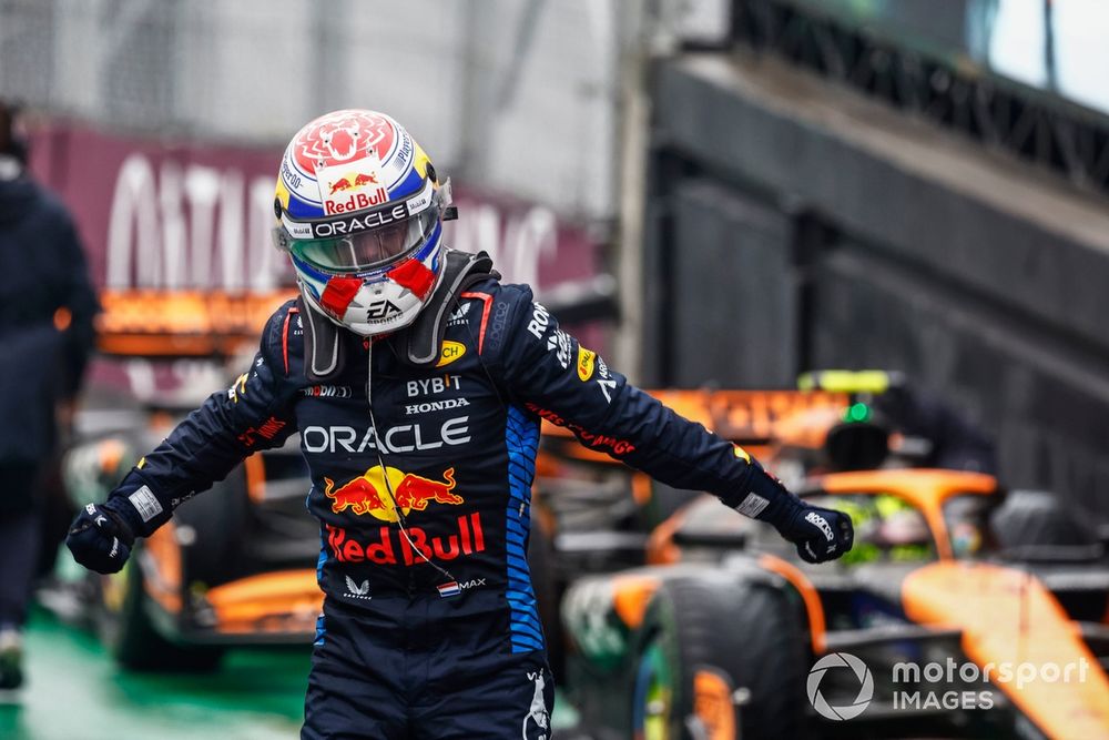 Max Verstappen, Red Bull Racing, 1st position, celebrates in Parc Ferme 