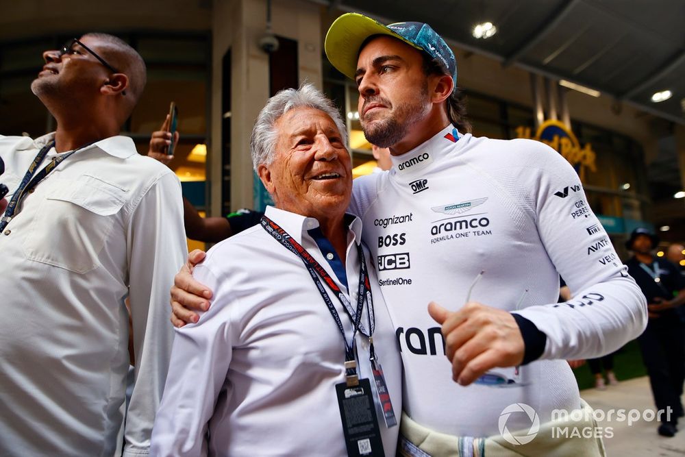 Mario Andretti with Fernando Alonso, Aston Martin F1 Team