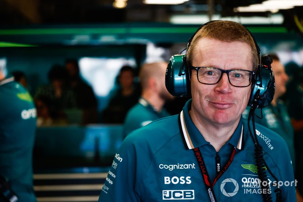 Andy Cowell, Group Chief Executive Officer, Aston Martin team member in the garage