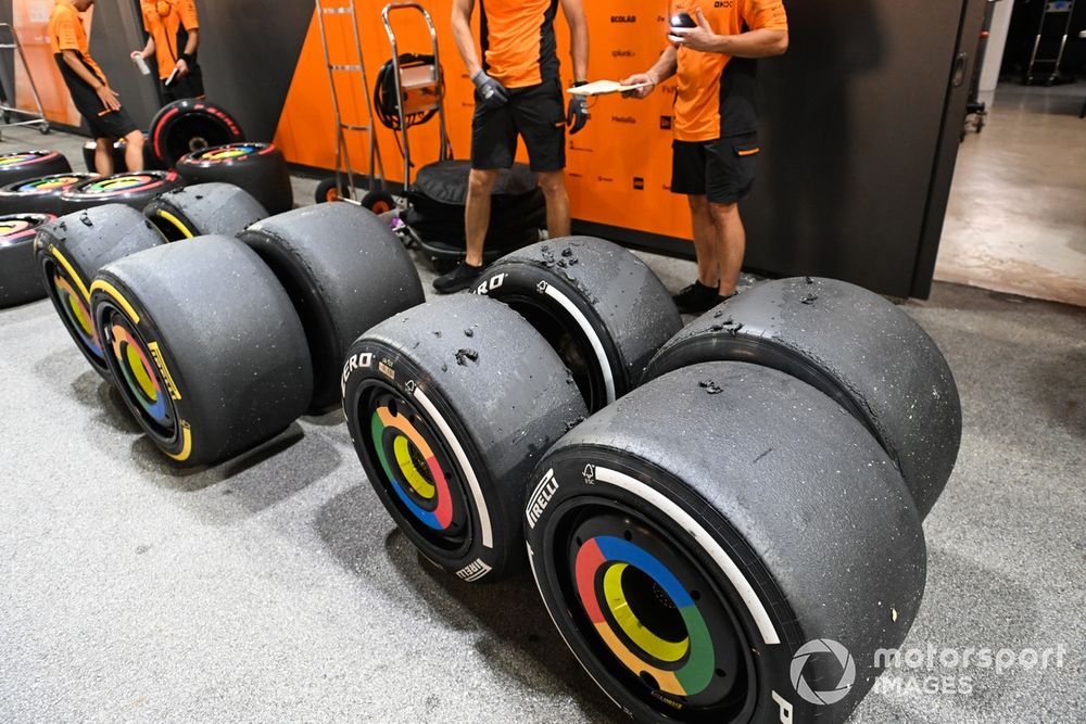 Sets of Medium and Hard Pirelli tyres used by McLaren