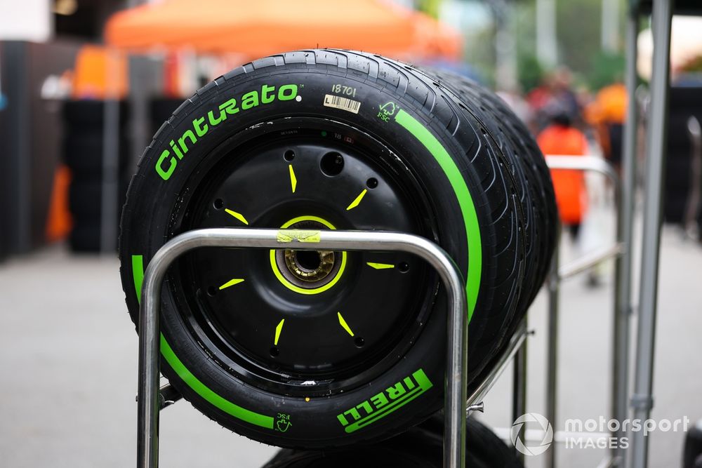 A trolley of Pirelli tyres