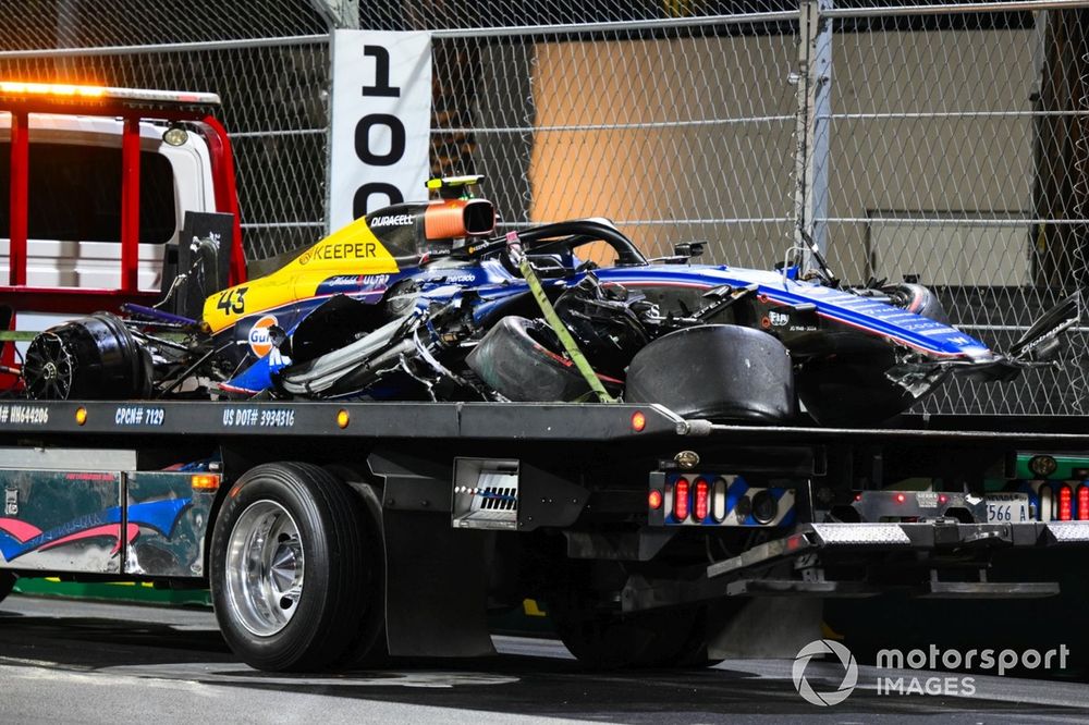 The damaged car of Franco Colapinto, Williams FW46