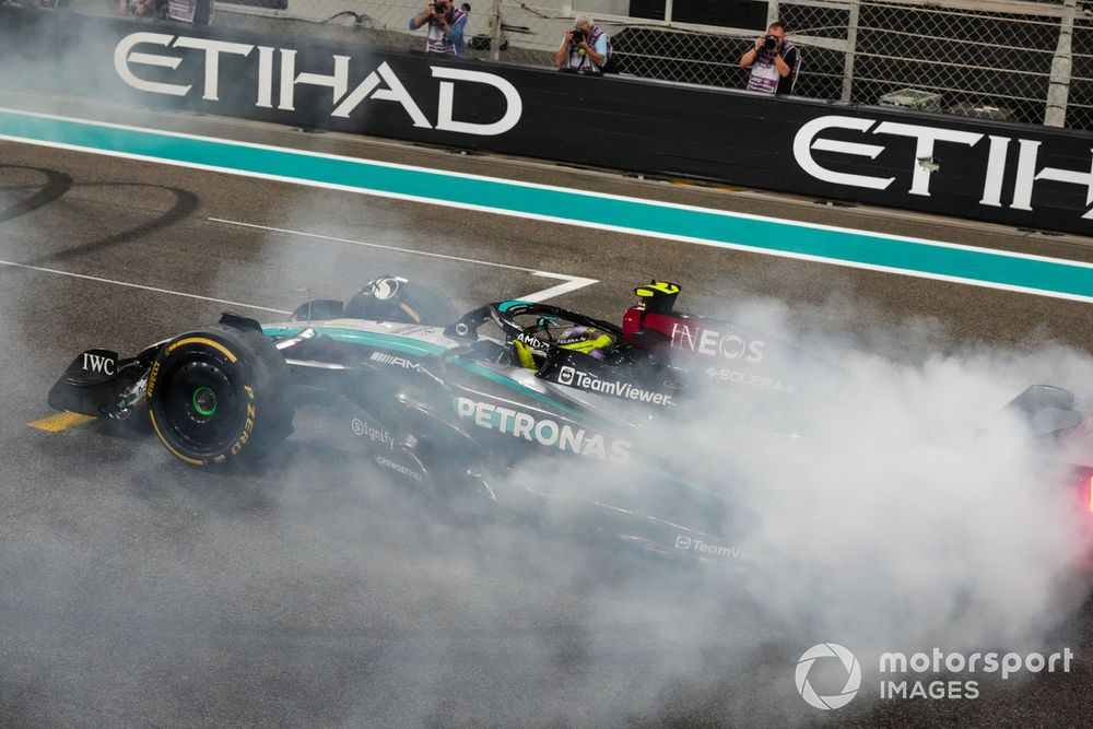 Hamilton bowed out of Mercedes with a final lap pass on team-mate Russell for fourth in the Abu Dhabi GP